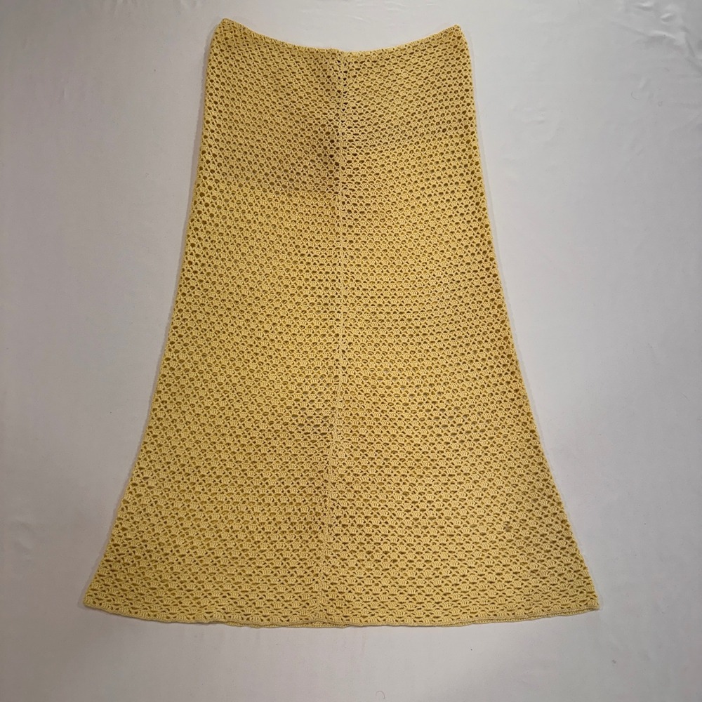 Vintage Talon Crochet Madi Skirt Women S Yellow Open Knit | Boho‎ 70s Style